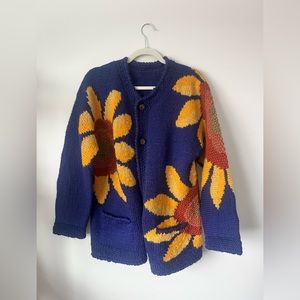 Handmade 90’s Sunflower chunky knit cardigan